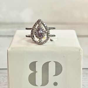 Elegant Silver and Purple Teardrop Ring